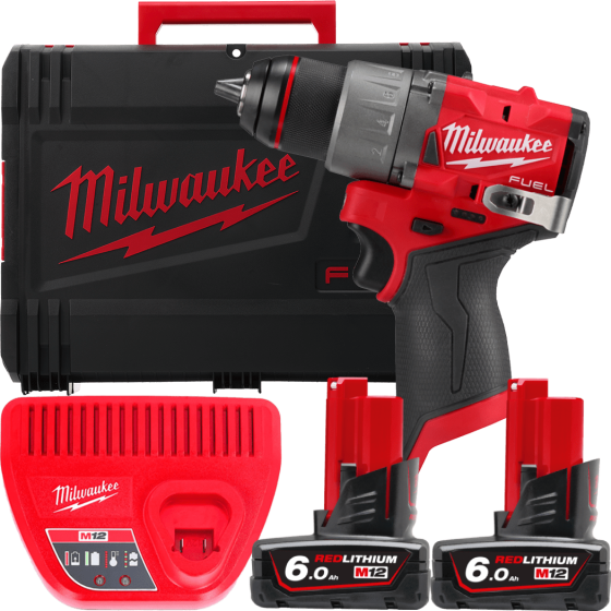 Дрель-шуруповерт аккумуляторный бесщеточный MILWAUKEE, M12 FDD2-602X (зарядное устройство С12 С, 2 аккумулятора М12 В6 6Ач, клипса д Одесса