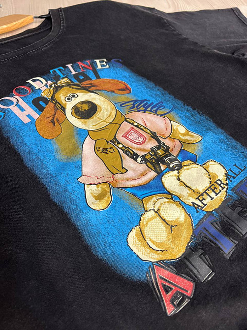 Футболка жіноча YIGOU 74 тай дай оверсайз з принтом собака, чорний, one size Київ - фото 10