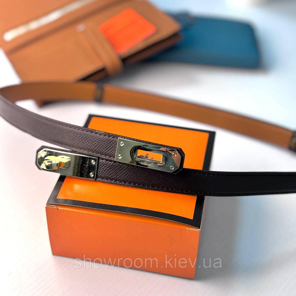 Жіночий шкіряний ремінь Hermes кофейного кольору (280-1) Київ - фото 3