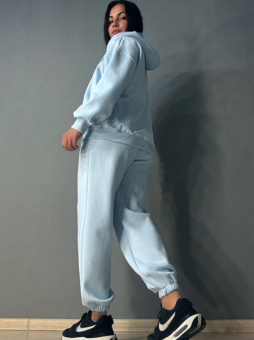 Костюм женский A-N 27066 спортивный оверсайз худи на молнии и джогеры голубой, голубой, M Киев - изображение 11