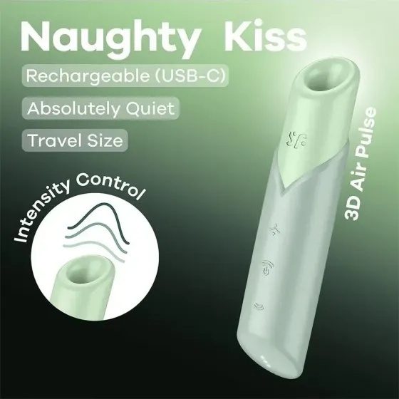 Вакуумний стимулятор Satisfyer Naughty Kiss для клітора, зелений, 12 × 2,7 см Sex Aura Київ