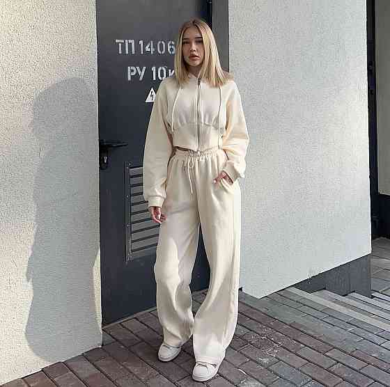 Жіночий прогулянковий костюм-двійка: кофта та штани двонитка Беж, 42/44 Одеса