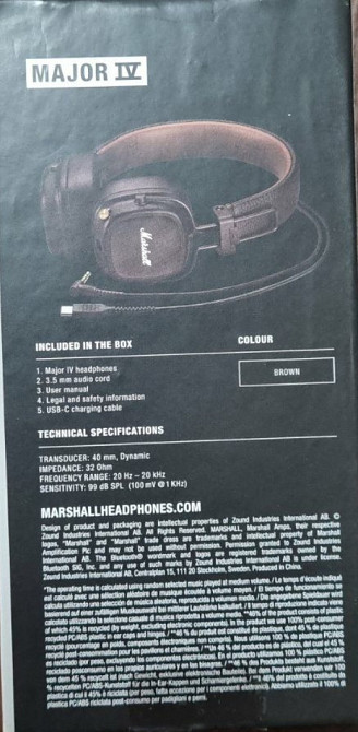 Навушники Marshall Major 4 Major IV Bluetooth Black/Brown оригінал. Киев - изображение 2