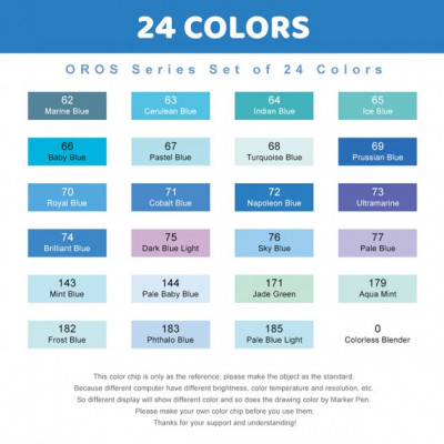 Художественный маркер Arrtx Спиртовые Oros ASM-03BU 24 цвета, синие оттенки (LC302529) Винница - изображение 8