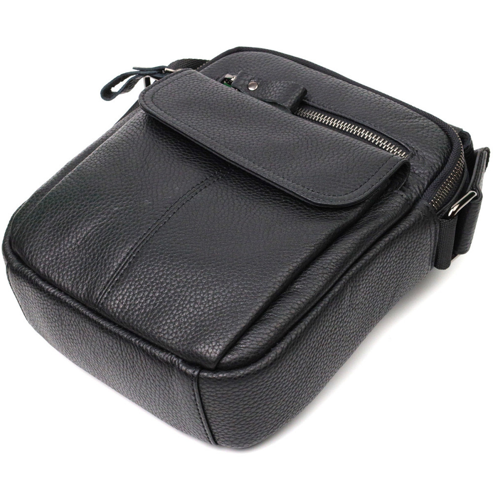 Вертикальна чоловіча сумка на плече з натуральної шкіри Vintage 22248 Чорна Київ - фото 7