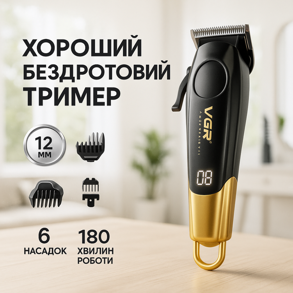 Професійна окантовочна машинка для стрижки волосся VGR V-662, Тример з насадками різної довжини UX-35 Львів - фото 16