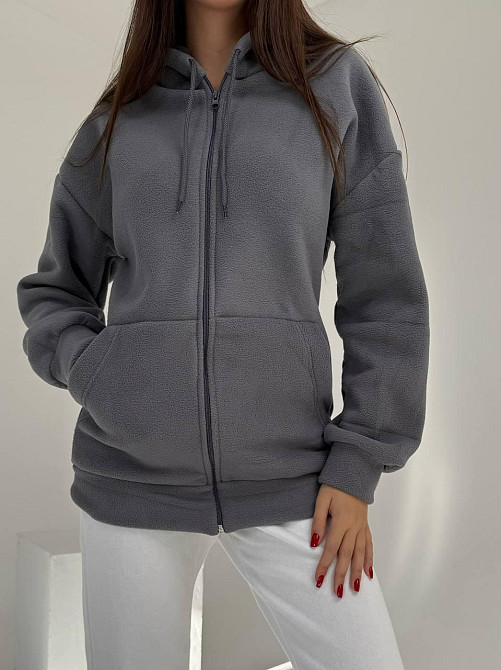 Женская теплая флисовая кофта на змейке плотный двухсторонний флис Графит, 42/44 Одесса - изображение 1