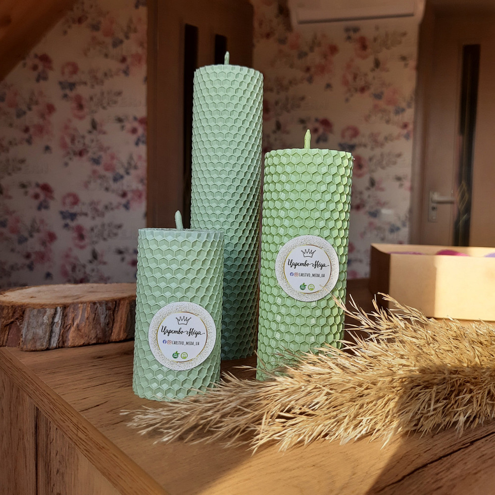 Набор свечи из вощины Царство Мёда оливковые 8,5 см. 13 см, 17,5 см Одесса - изображение 3