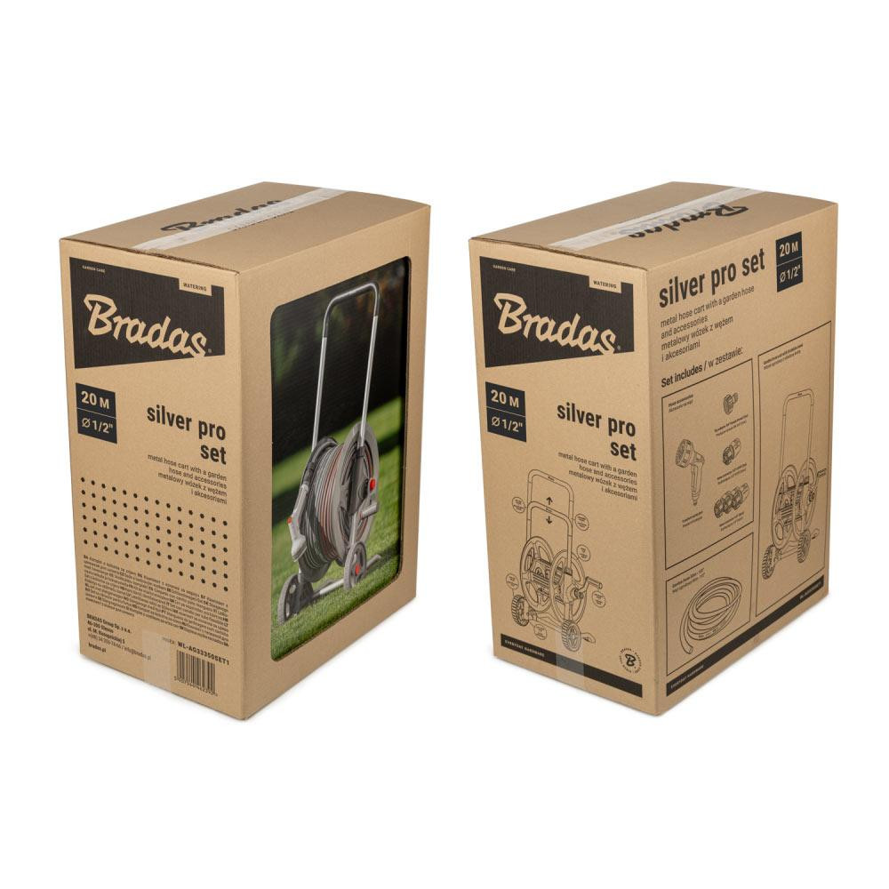 Металевий візок зі шлангом 1/2" 50м та аксесуарами, комплект для поливу, SILVER PRO SET, WHITE LINE, WL-AG33350SET1 Київ - фото 3