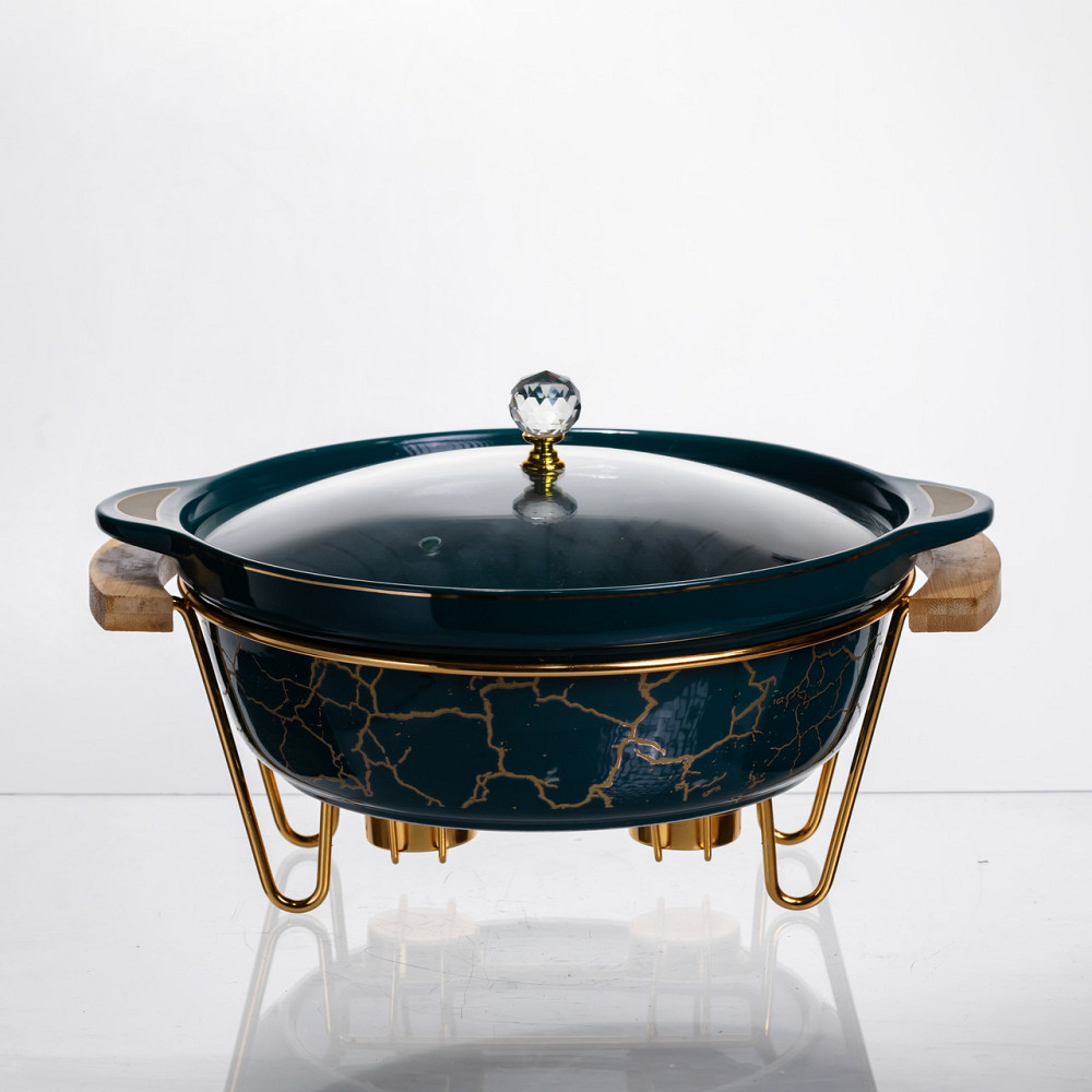 Yiwu Марміт порцеляновий настільний круглий 2 (л) мармітниця з підігрівом Зелений мармур LC-715 Коломия - фото 1