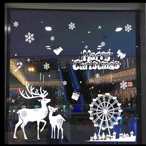 Новорічні наклейки на вікна Новорічні олені (картина на 2-х листах розмірами 35*50см), силікон Київ