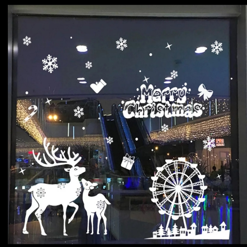 Новорічні наклейки на вікна Новорічні олені (картина на 2-х листах розмірами 35*50см), силікон Київ - фото 1