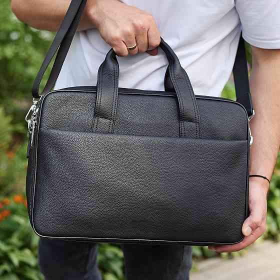 Чоловічий портфель на плече 40х28х10, офісний шкіряний месенджер, чоловіча ділова сумка для міста, чорний Київ