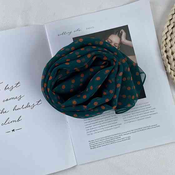 Шарф в горох женский 150 на 46 см зелено-коричневый Киев