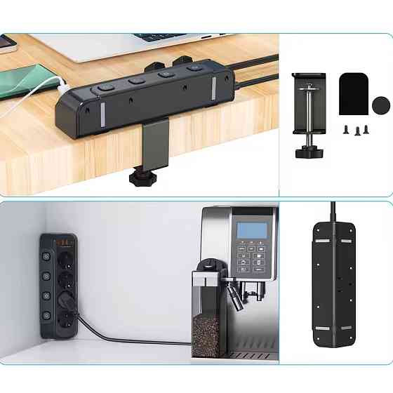 Мережевий фільтр 20Вт, 1.6м (2хUSB-A, 2хType-C, 4х220В) / Електричний подовжувач з тримачем для столу Київ