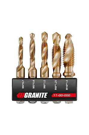 GRANITE Набір свердел-мітчиків GRANITE HSS M4х0.7 мм/ M5х0.8 мм/ M6х1.0 мм/ M8х1.25 мм/ M10х1.5 Коломия