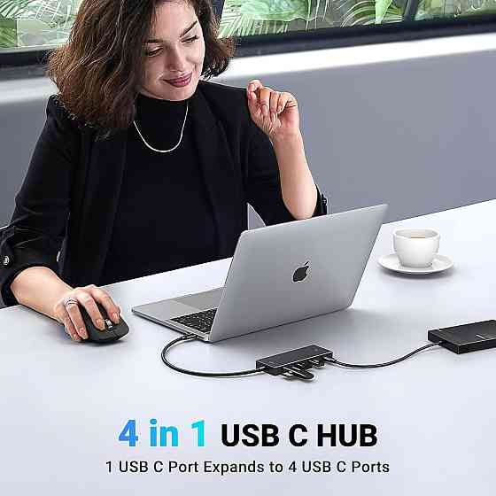 Хаб USB-C Ugreen 4в1, багатопортовий адаптер USB 3.2, 4-портовий концентратор для передачі даних 10 Гбіт/с Plug&Play Київ
