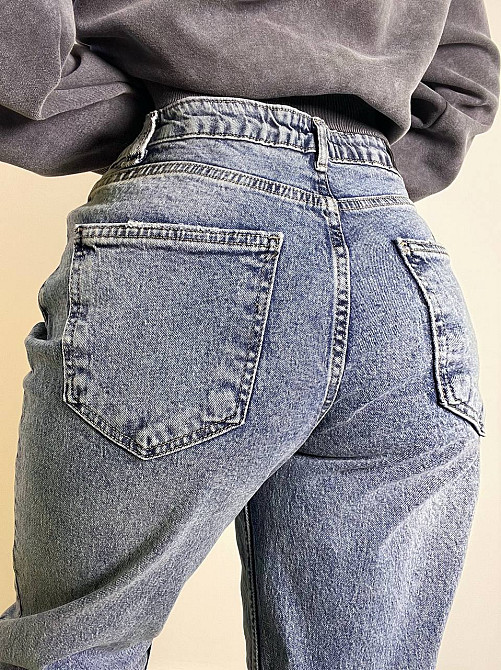 Джинсы женские SL 9001 MOM fit высокая посадка большие размеры стрейчевые светло-синие, светло-синий Одесса - изображение 4
