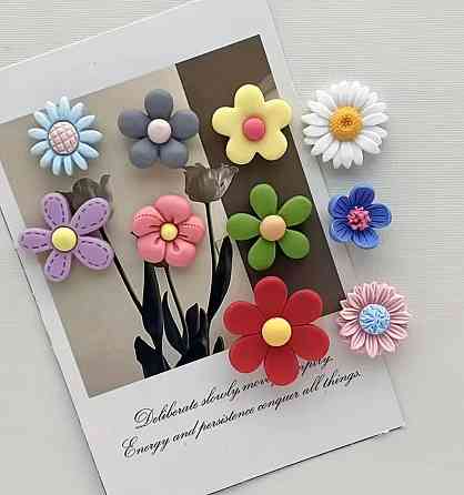 Магниты на холодильник цветы, декоративные магниты набор 10 шт разноцветные Киев