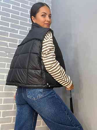 Жилетка жіноча Lady Yep 9039 стьобана коротка вставка з екошкіри на спині чорна, чорний, 42 Київ