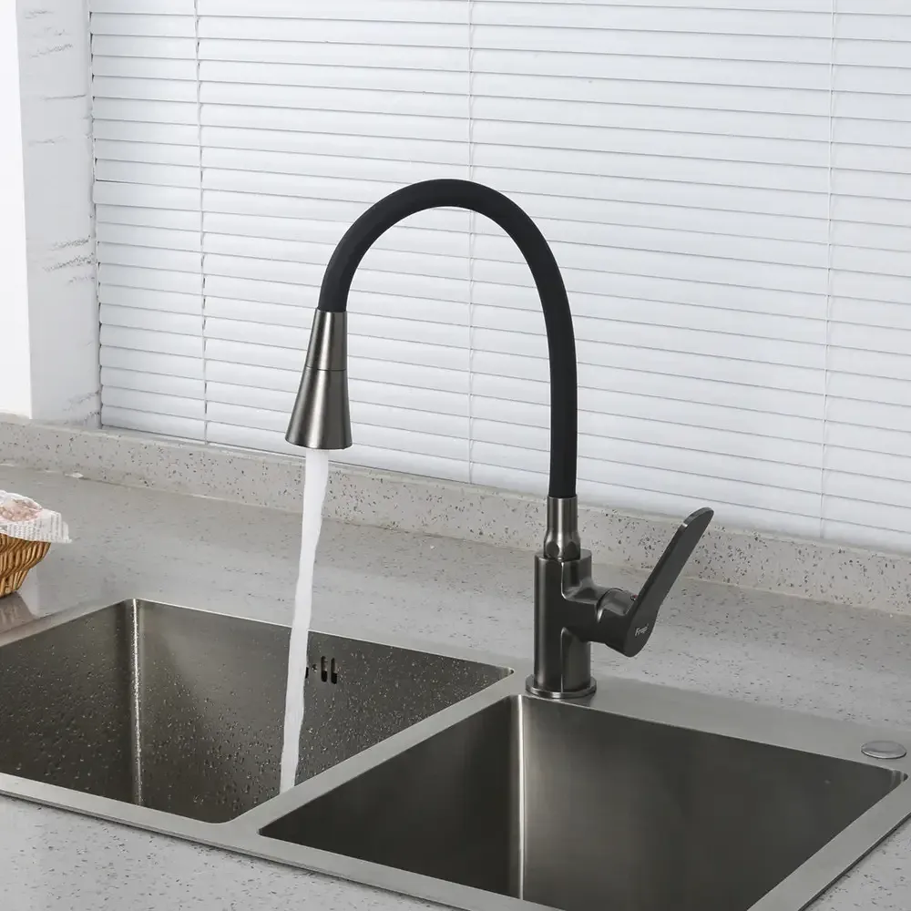 Змішувач для кухні Frap F4462 з гнучким виливом, графіт/чорний Київ - фото 4