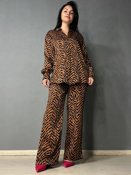 Костюм женский Mix Ray 4375 с брюками палаццо и рубашкой тигровий принт коричневый, коричневый, S Киев - изображение 11
