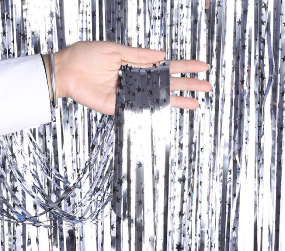 Дождик для фотозоны с принтом звездочек на стену 2 м на 1 м серебристый Киев