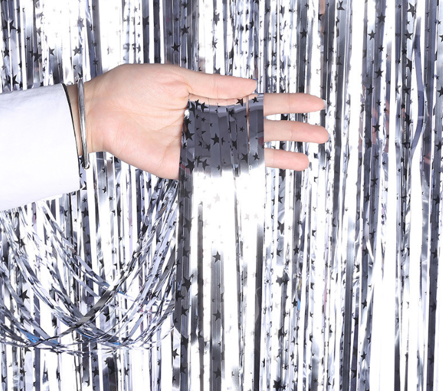 Дождик для фотозоны с принтом звездочек на стену 2 м на 1 м серебристый Киев - изображение 3