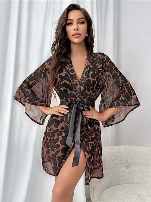 Халат с поясом женский прозрачный короткий леопардовый Киев - изображение 2