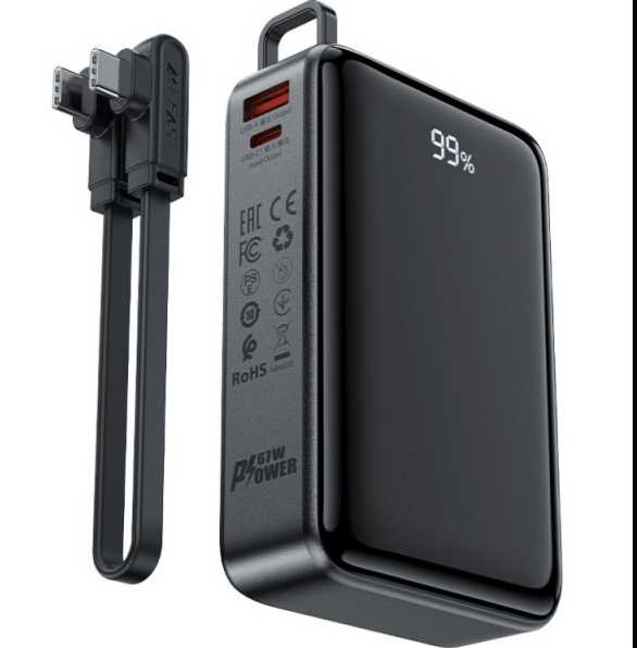 УМБ Acefast 20000mAh 67W PD3.0 20В/3.35A Type-C, USB-A, with cable, Li-ion M4 Black Киев - изображение 2