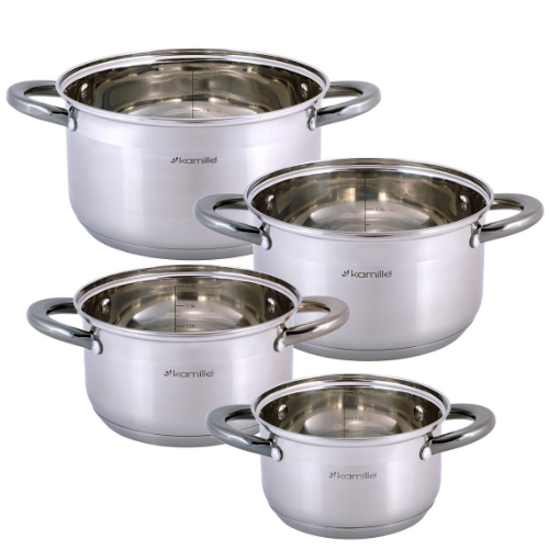 Набір каструль 8 предметів (каструлі 1,5/2/3/5л) нержавіюча сталь порожнисті ручки 4927 KAMILLE Житомир - изображение 10