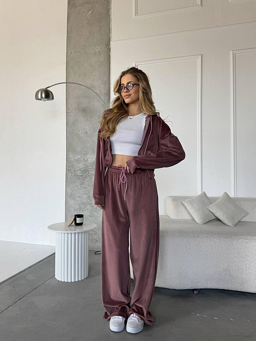 Женский повседневный костюм двойка: кофта и штаны велюр Какао, 42/44 Одесса - изображение 3