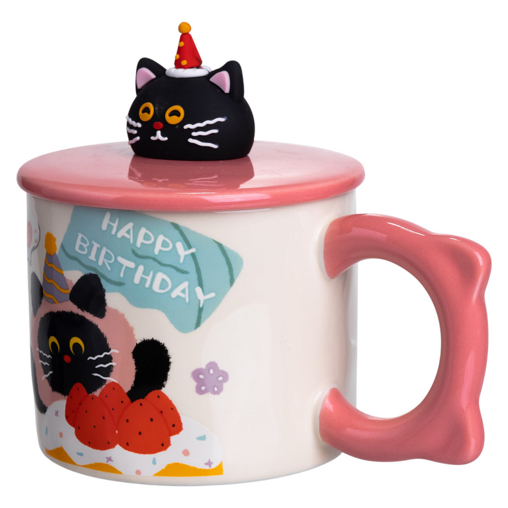 Yiwu Кубок порцелянова з кришкою Kitten's Birthday 400 (мл) подарункова кружка прикольна чашка Коломия - фото 2