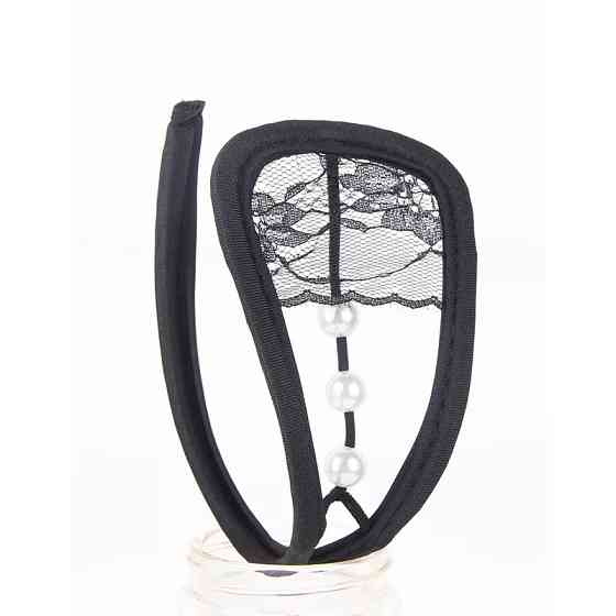 Труси без лямок мереживні з перлами one size чорний Київ