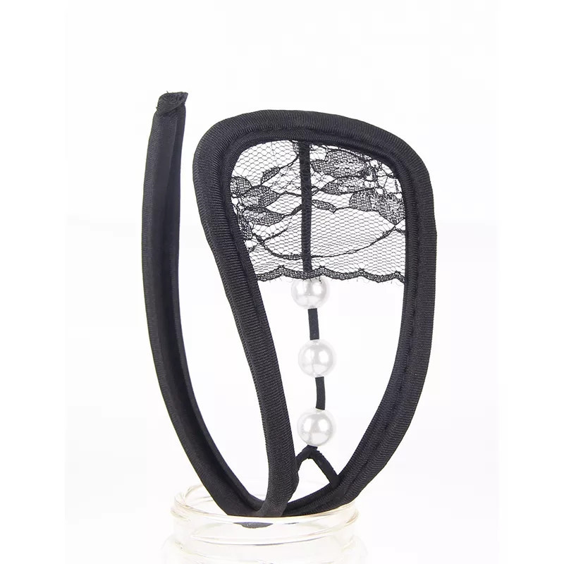 Труси без лямок мереживні з перлами one size чорний Київ - фото 1