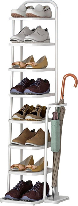 Полиця-стелаж для взуття, в передпокій на 8 пар взуття з підставкою для парасольок і аксесуарів, металевий, білий Кам'янець-Подільський - фото 6