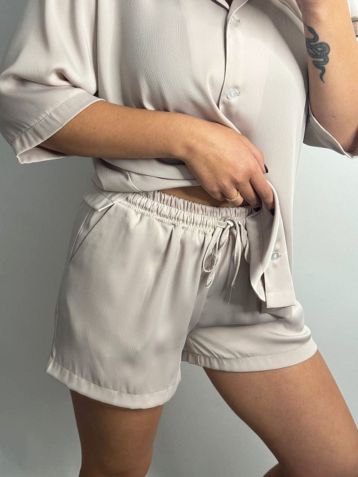 Жіночий костюм-двійка із сатину Пудра XS-S Харків - фото 4