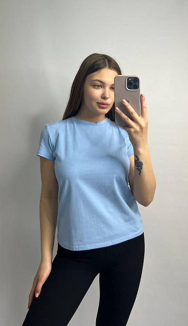 Базовая футболка женская удлиненная Голубой S Харьков - изображение 5