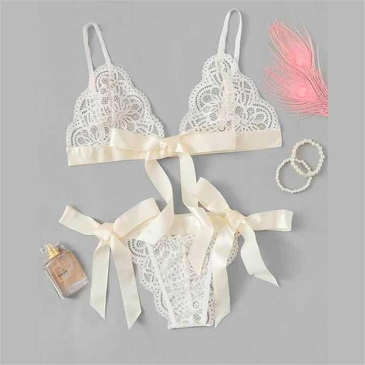 Эротический кружевной комплект на завязках белый - M/L/XL – Эротическое бельё Винница - изображение 1