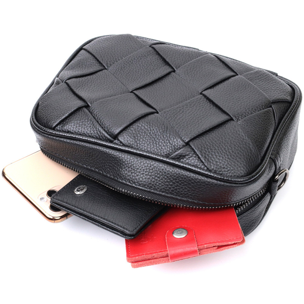 Жіноча сумка з палітуркою з натуральної шкіри Vintage 22406 Чорна Київ - фото 8