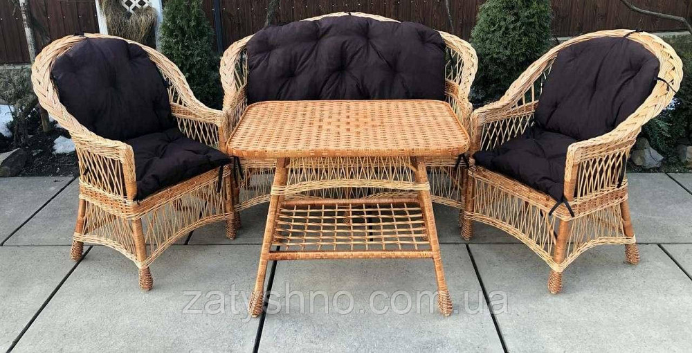 Зручні меблі з лози з коричневими подушками Київ - фото 1