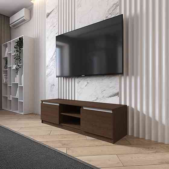 Тумба под телевизор VAYS R-14 Венге Темный-Белые планки, с открытой нишей, ЛДСП, 140×40×40 см – для гостиной и спальни, под ТВ Львов