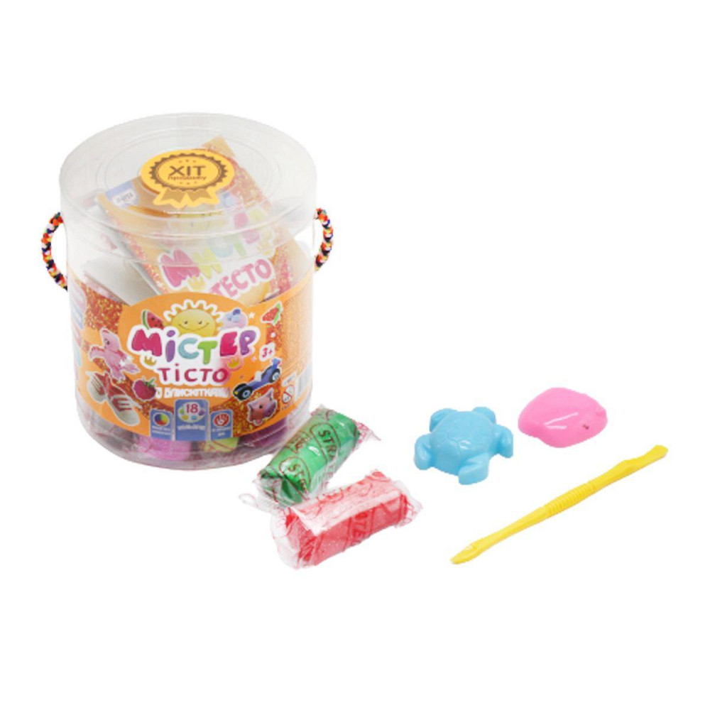 Набір тіста для ліпки 71804 (укр) Містер тісто 18 кольорів з блискітками, у блістері 10*11см, шт Київ - фото 1