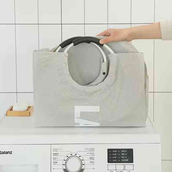 Корзина для белья в ванную, тканевая с алюминиевыми ручками бежевая Каменец-Подольский