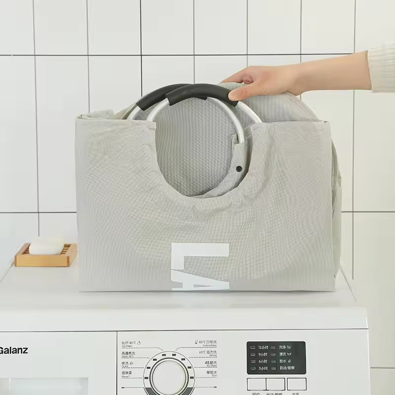 Корзина для белья в ванную, тканевая с алюминиевыми ручками бежевая Каменец-Подольский - изображение 2