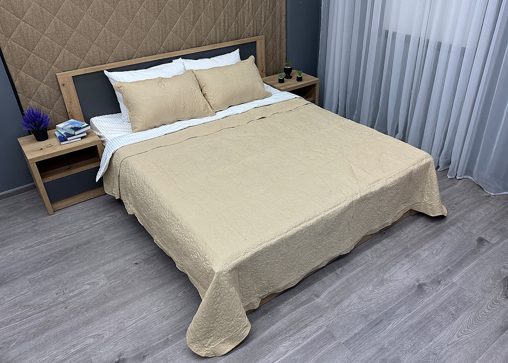 Покривало стьобане з наволочками Expo Trade листя 220x220 (+-10 см) бежевий (85-150) Київ - фото 2