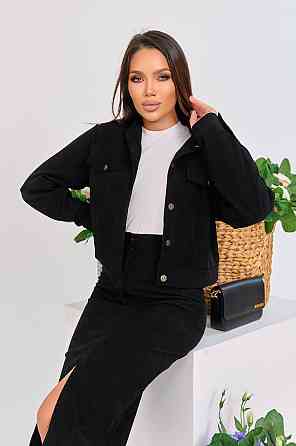 Женский стильный костюм двойка: жакет и юбка микровельвет Черный, 42 Одесса