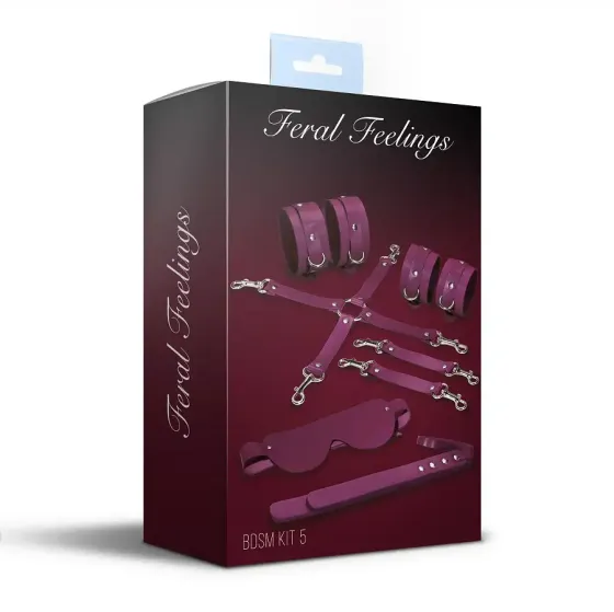 Набір Feral Feelings BDSM Kit 5 Burgundy, наручники, поножі, хрестовина, маска, падл Львів