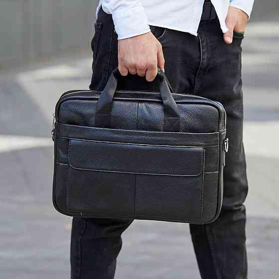 Кожаная мужская сумка для ноутбука и документов черная Tiding Bag 143412 Киев