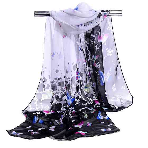 Шарф с бабочками женский 145 на 48 см черно-белый Киев